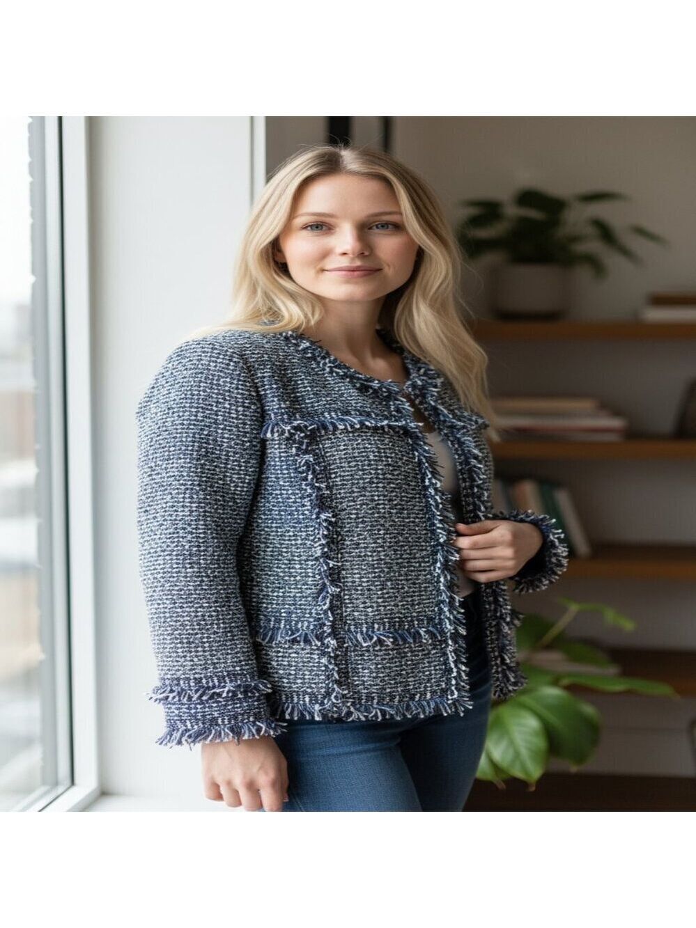 St John Beautiful BluesTweed Blazer Size 10